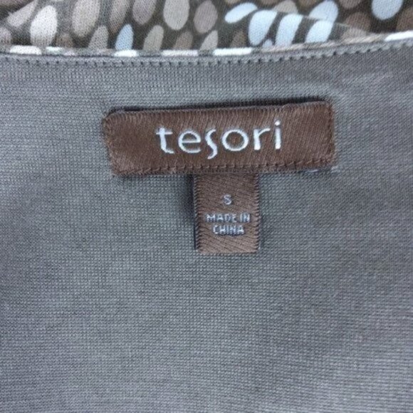 Tesori Silk Jersey Knit Surplice Top Brown Small - Picture 4 of 5